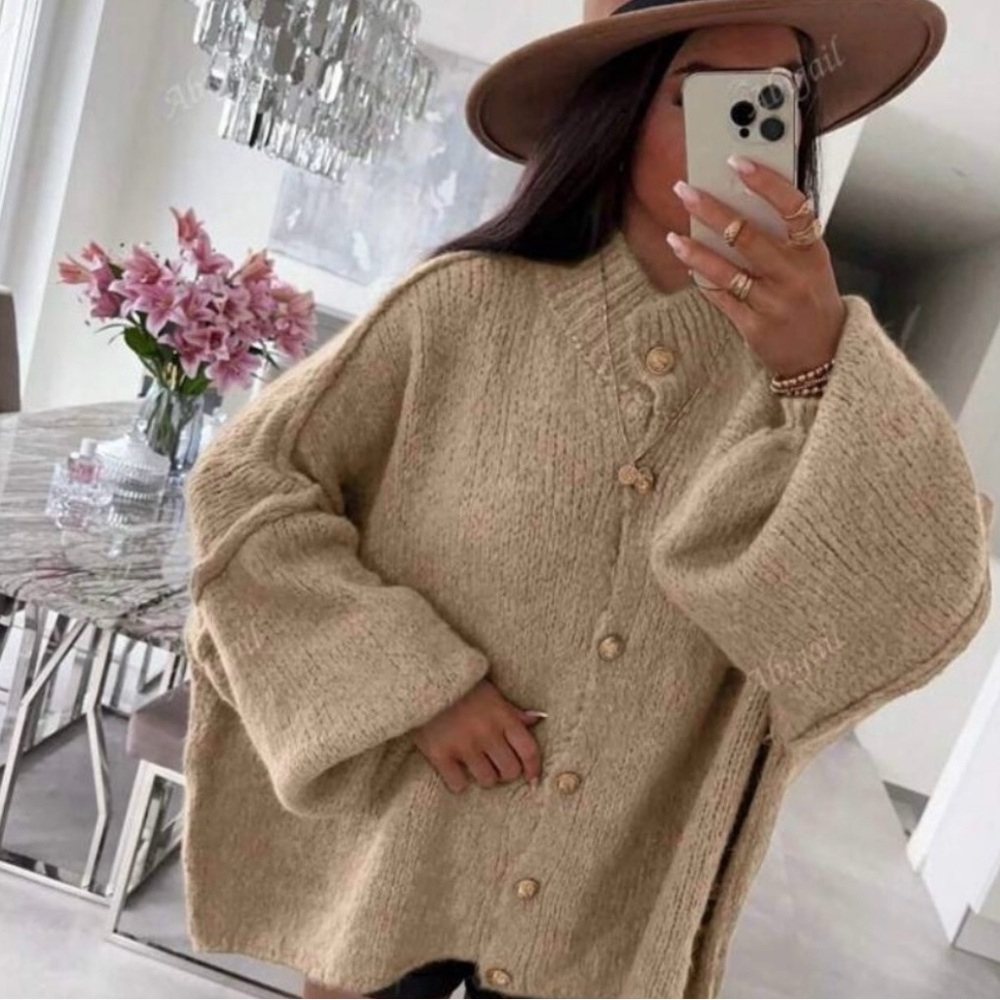 Oversized Cream Knit Women's Sweater